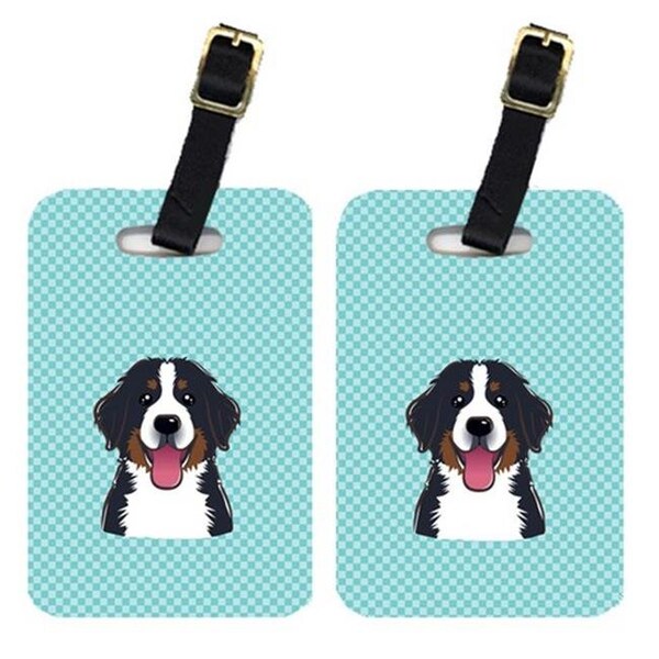Carolines Treasures BB1175BT Pair Of Checkerboard Blue Bernese Mountain Dog Luggage Tags BB1175BT - main